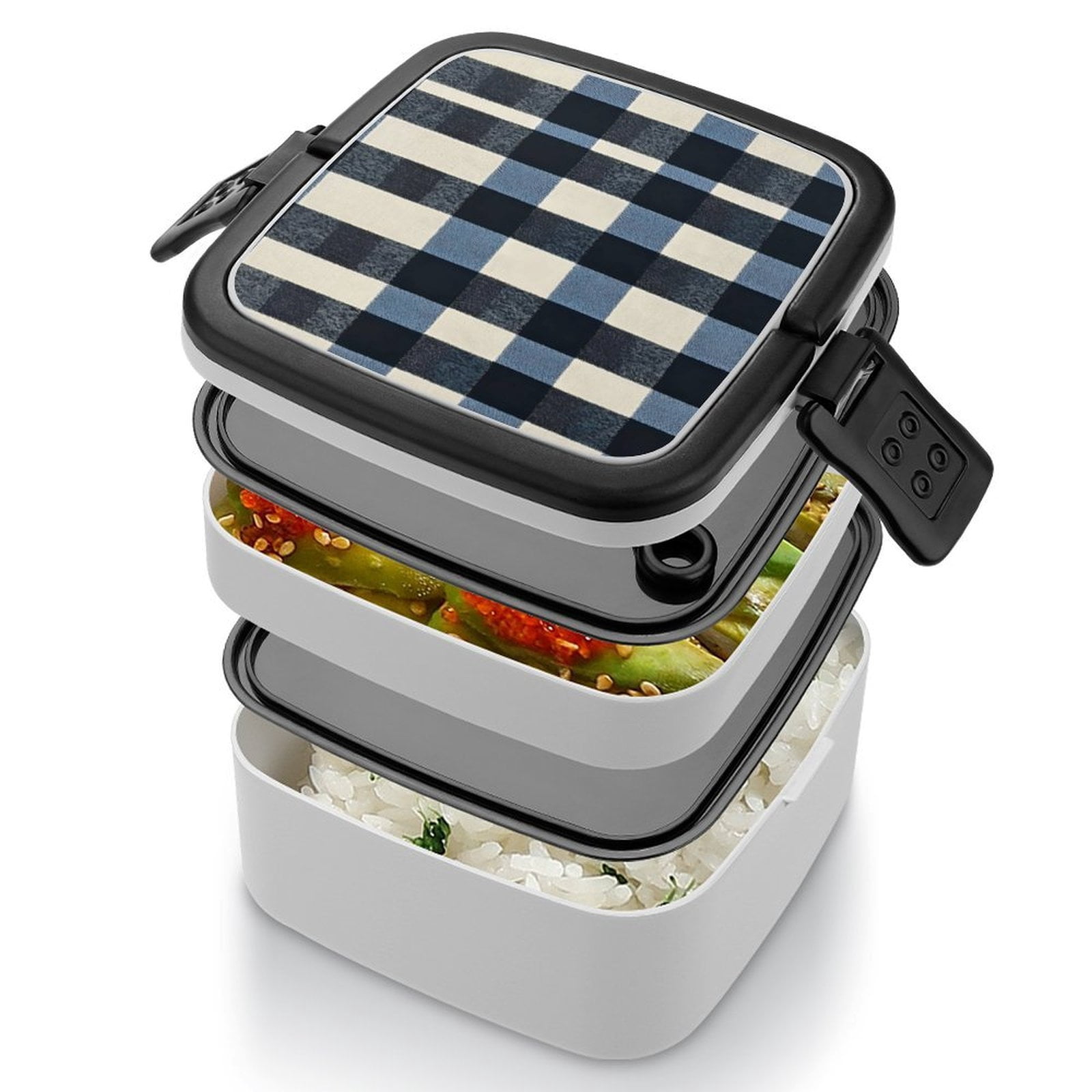 5.3×4.3in Double-Layer Bento Box Sealing Leakproof Partition Design Buckle Design Convenient Switch With Handle SlateBlue Buffalo Plaid Check Tartan Scotland_1