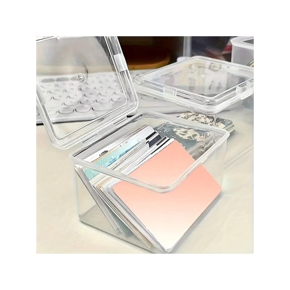 1pc Clear Flip Top Storage Box for Office Supplies, Durable Plastic Organizer, Clear 10*8.5*6cm