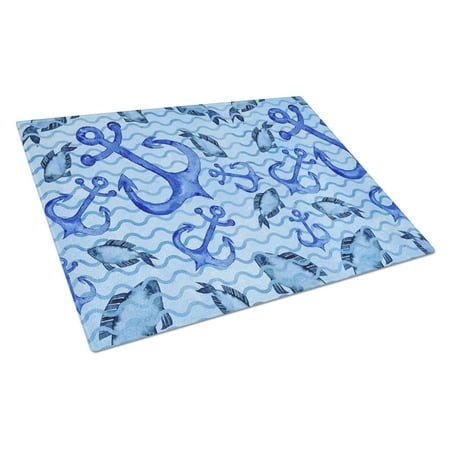 

Caroline s Treasures Beach Watercolor Anchors and Fish Glass Cutting Board Large