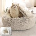 thumbnail image 5 of Cama Redonda Suave de Felpa Colchón para Mascotas Cesta Cálida y Cómoda para Perros 2 en 1 Saco de Dormir Nido para Pequeños, Marrón, 5 of 5