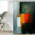 thumbnail image 2 of Extra Long Shower Curtain 72x96 Inch, Dark Green Orange Shower Curtain Waterproof Bathroom Decor Modern Oil Painting Geometric Fabric Bath Curtain Set Accessories with Hooks, 2 of 6
