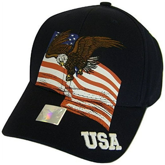 USA Men's Patriotic American Bald Eagle Adjustable Baseball Cap (Navy)
