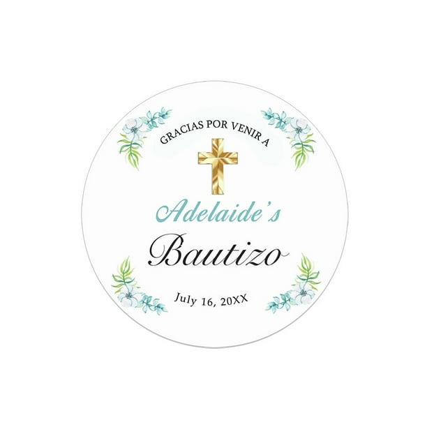 Etiquetas adhesivas para bautizo y bautismo, calcomanías personalizadas con nombre, fecha, texto, primera comunión, marco Floral, fiesta