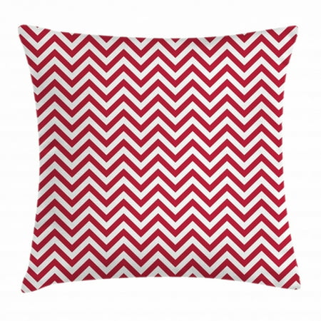 Red Throw Pillow Cushion Cover, Classical Style Chevron Zig Zag Stripes Retro Revival Pattern with Simplistic Design, Decorative Square Accent Pillow Case, 18 X 18 Inches, Ruby White, by Ambesonne