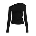 thumbnail image 4 of DuoJiaJ Women's T Shirt Slanted Collar Off Shoulder Long Sleeve Knit Top Summer High End Spicy Girl Designer Apparel Women’s Tank Tops Black, 4 of 4