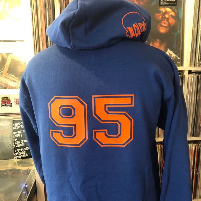 Mobb Deep hoodie. Blue “The Infamous” hoodie with orange logo and