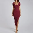 thumbnail image 2 of OVINYER Dress Hot Style Sexy Fashion Women V-Neck Vest Tight Fitting Slit Mid Length Skirt Lady Step Ladies Beach Sundress, 2 of 6