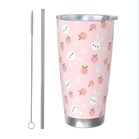 

Cauagu Rabbit And Peach Pattern 20oz Tumbler Stainless Steel Vacuum Insulated Tumbler with Lid Insulated Coffee Mug Thermal Cup with Splash Proof Sliding Lid-Straw Two-piece Set