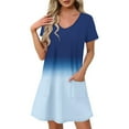 thumbnail image 2 of Xysaqa House Dresses Womens Nightgown Gradient Color Sleepwear Casual Short Sleeve Pajama Dress V-Neck Lounge Dress with Pockets S-2XL Summer Savings, 2 of 8