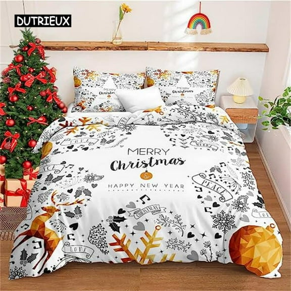 Duvet Cover Red Bow Pattern Comforter Covers Shams Buff Color Bedding Set Xmas Gift Decorations for