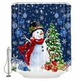 Blue Christmas Shower Curtain, Xmas Snowman Pine Tree Snowflake Balls