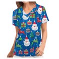 thumbnail image 2 of Puntoco Blusa de manga corta con cuello en V para mujer Uniforme de trabajo Navidad con bolsillos Blusa Puntoco Puntoco-225, 2 of 7