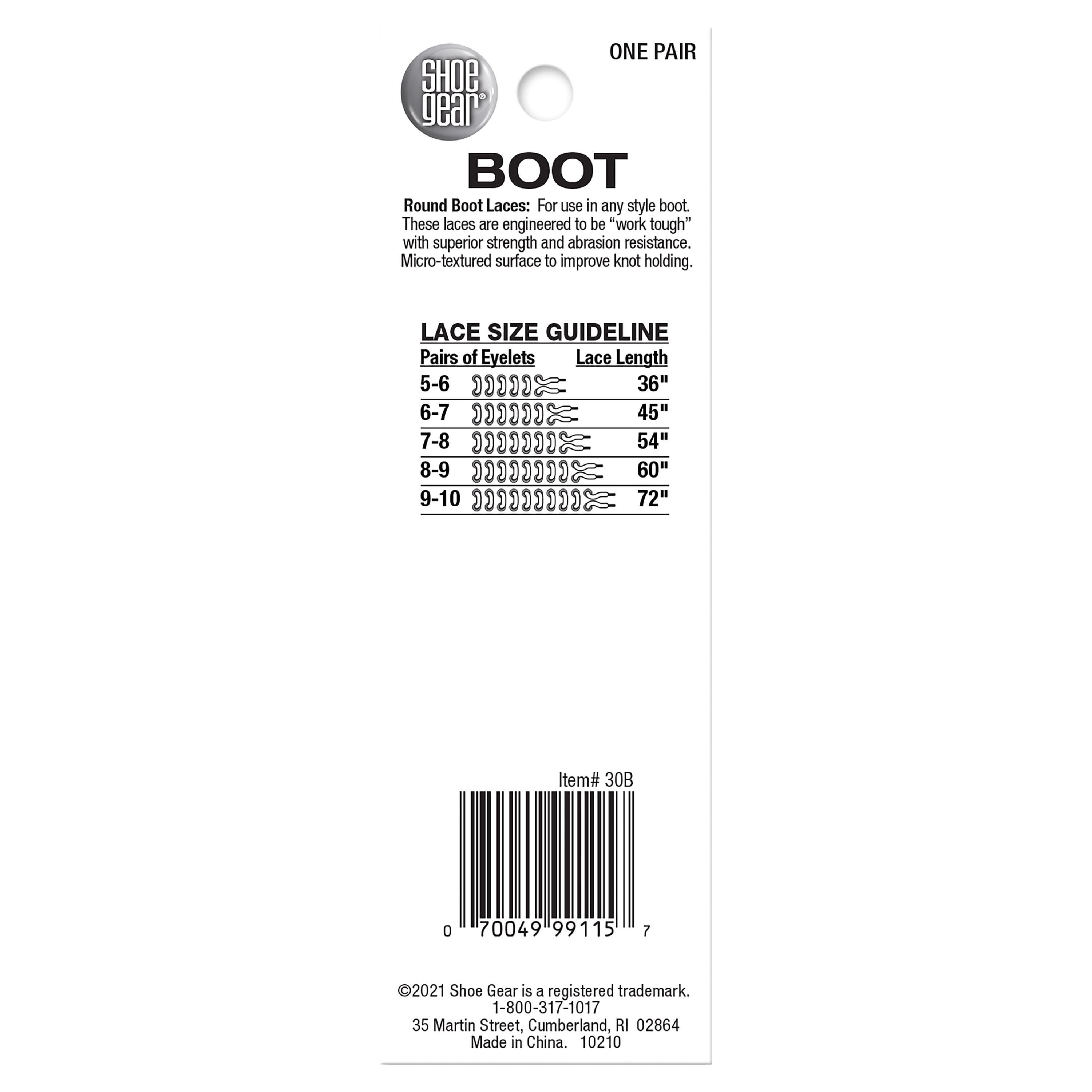 Shoe Gear Round Work Boot Lace for Men and Women, Polyester, Black, 72"