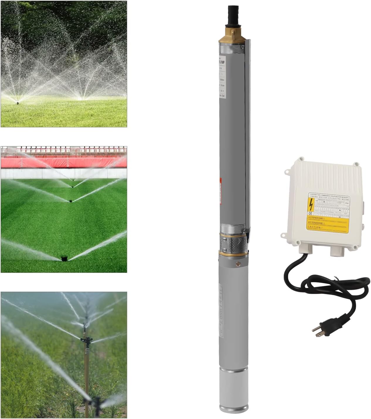 Well Pump Submersible Pump, 3" OD Pipe 110V/60HZ 0.37KW 0.5HP Stainless Steel Submersible Well Pump, 1" Outlet Submersible Bore Pump with Control Box for Agriculture Industrial Garden Home