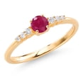 thumbnail image 3 of Gem Stone King 10K Yellow Gold Red Ruby and White Lab Grown Diamond Engagement Ring for Women (0.44 Cttw, Round 4MM, Gemstone July Birthstone, Available in Size 5, 6, 7, 8, 9), 3 of 5