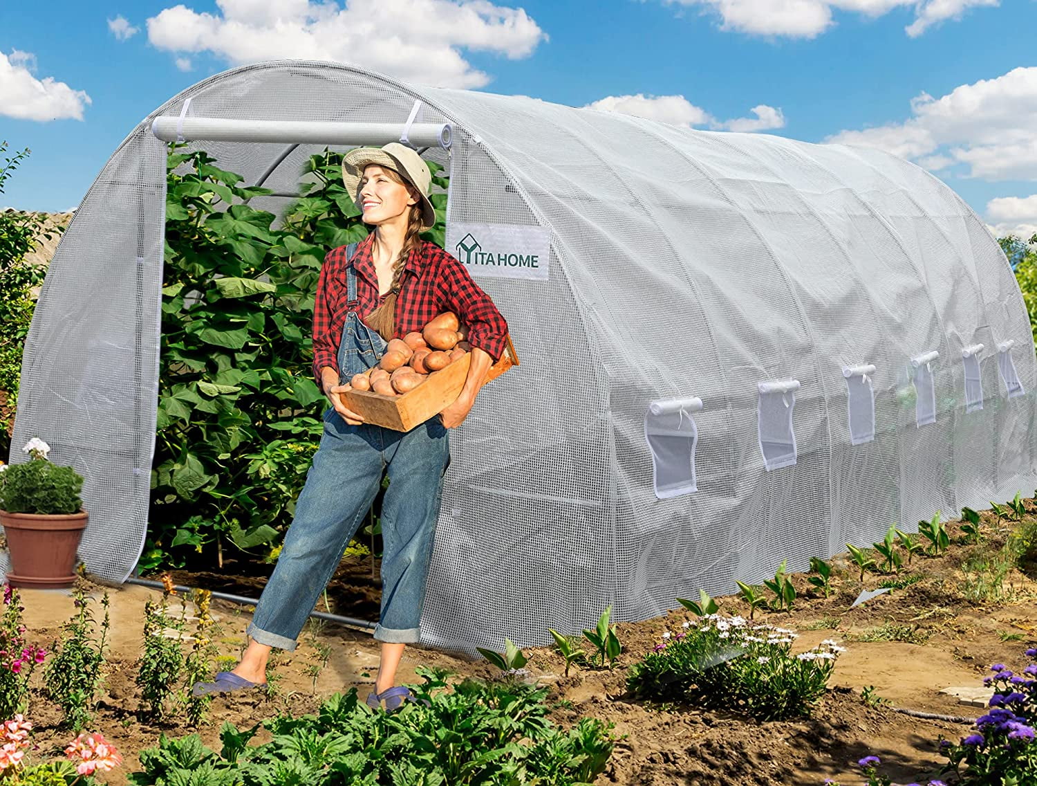 YITAHOME Heavy Duty Greenhouses Large Walkin Greenhouse Tunnel Green