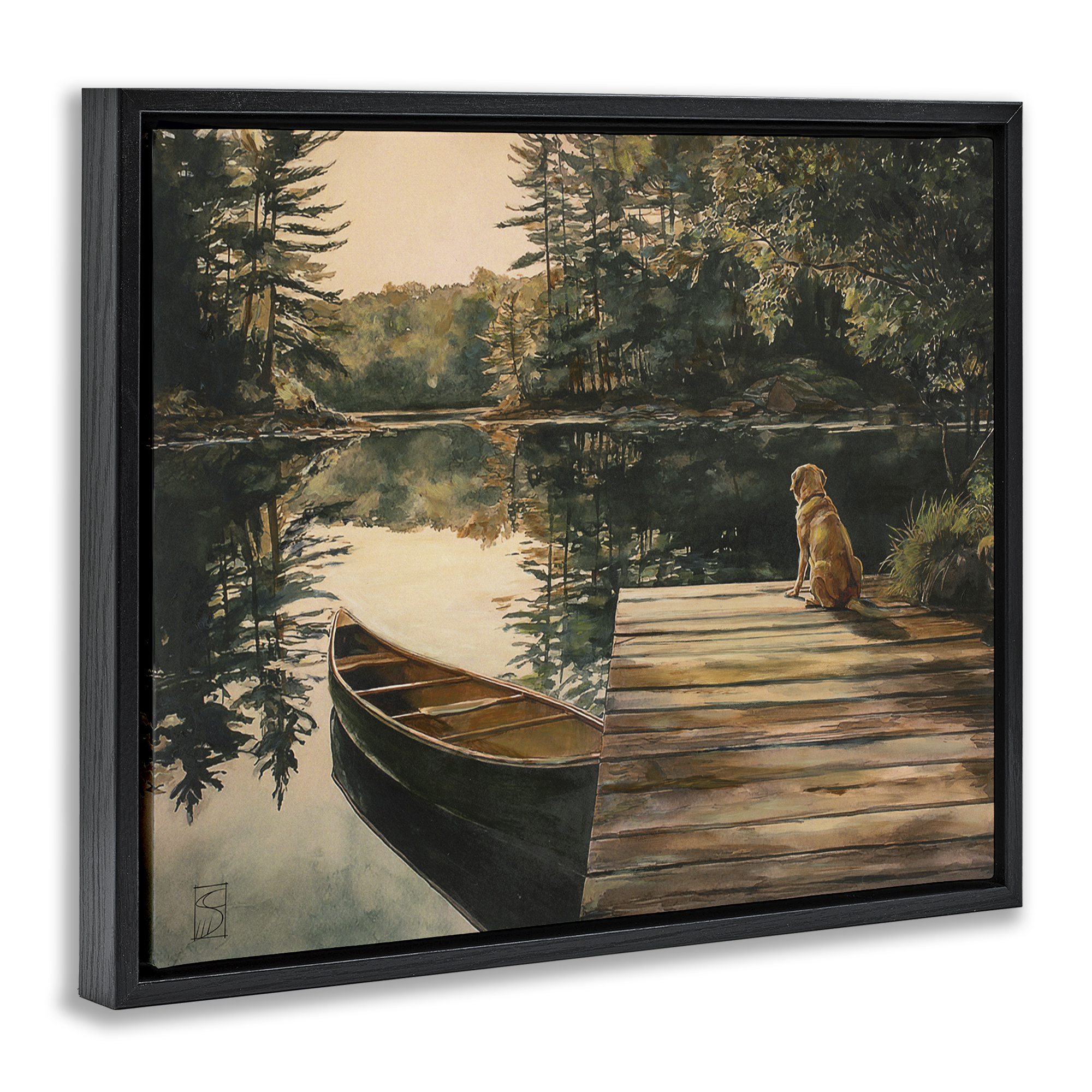 Lake Life at Sunset Black Framed Floater Canvas Wall Art, design by Sara Culpepper