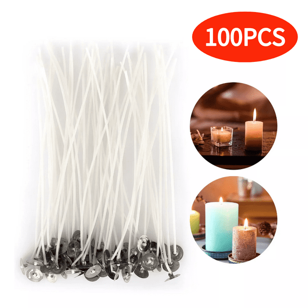 100Pcs Cotton Candle Wicks for DIY Candle Making, 6in Prewaxed Low Smoke Natural Cotton Wick