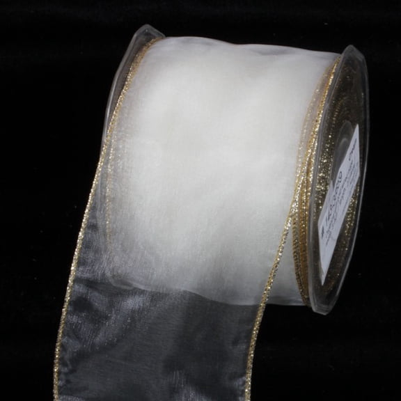 The Ribbon People Cream White and Gold Sheer Wired Craft Ribbon 3" x 27 Yards