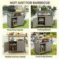 thumbnail image 6 of Deck Box Storage Cabinets with Stainless Steel Top,Outdoor Grill Cart,Solid Wood Outdoor Kitchen Island with Wheels,Outdoor Storage Box, 6 of 7