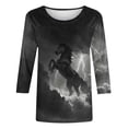 thumbnail image 5 of thefmos Women's Round Neck Animal Print Blouse 3/4 Sleeve Solid Color Casual Pullover Tops Fashion Spring Fall Outfit, Multicolor S, 5 of 5