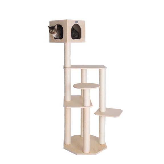 Armarkat 69-in real wood Cat Tree & Condo Scratching Post Tower, Wood