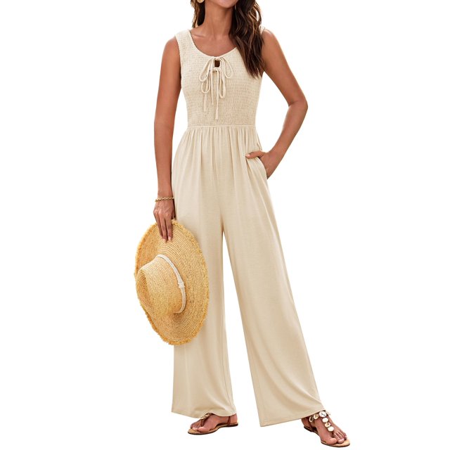 Mono GRACE KARIN casual con cuello en U, corte holgado, caqui para mujer