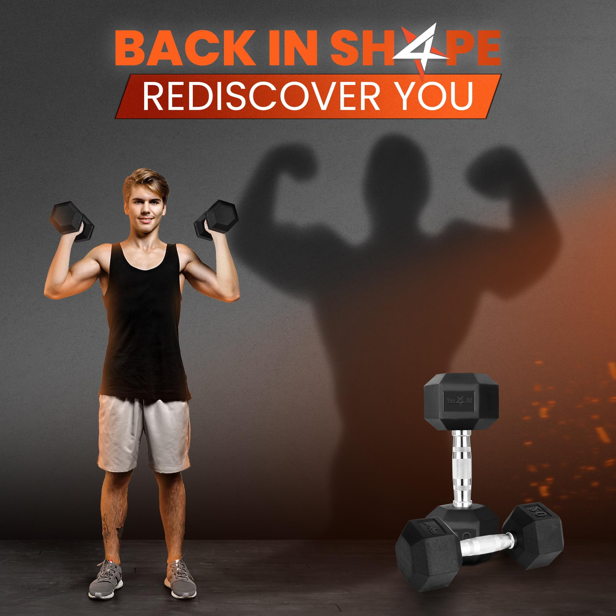 Yes4All 20 LBS Chrome Grip Encased Hex Dumbbells – Durable Hand Weights with Anti-Slip Design, Perfect for Strength Training and Workouts