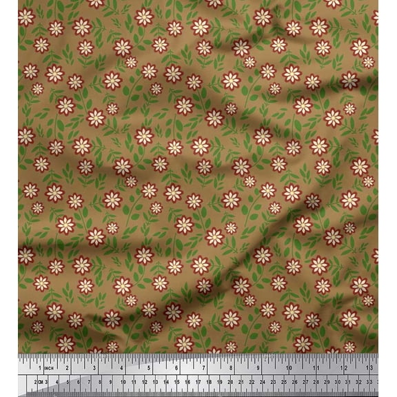 Soimoi Cotton Duck Fabric Leaves & Floral Artistic Decor Fabric Printed Yard 42 Inch Wide
