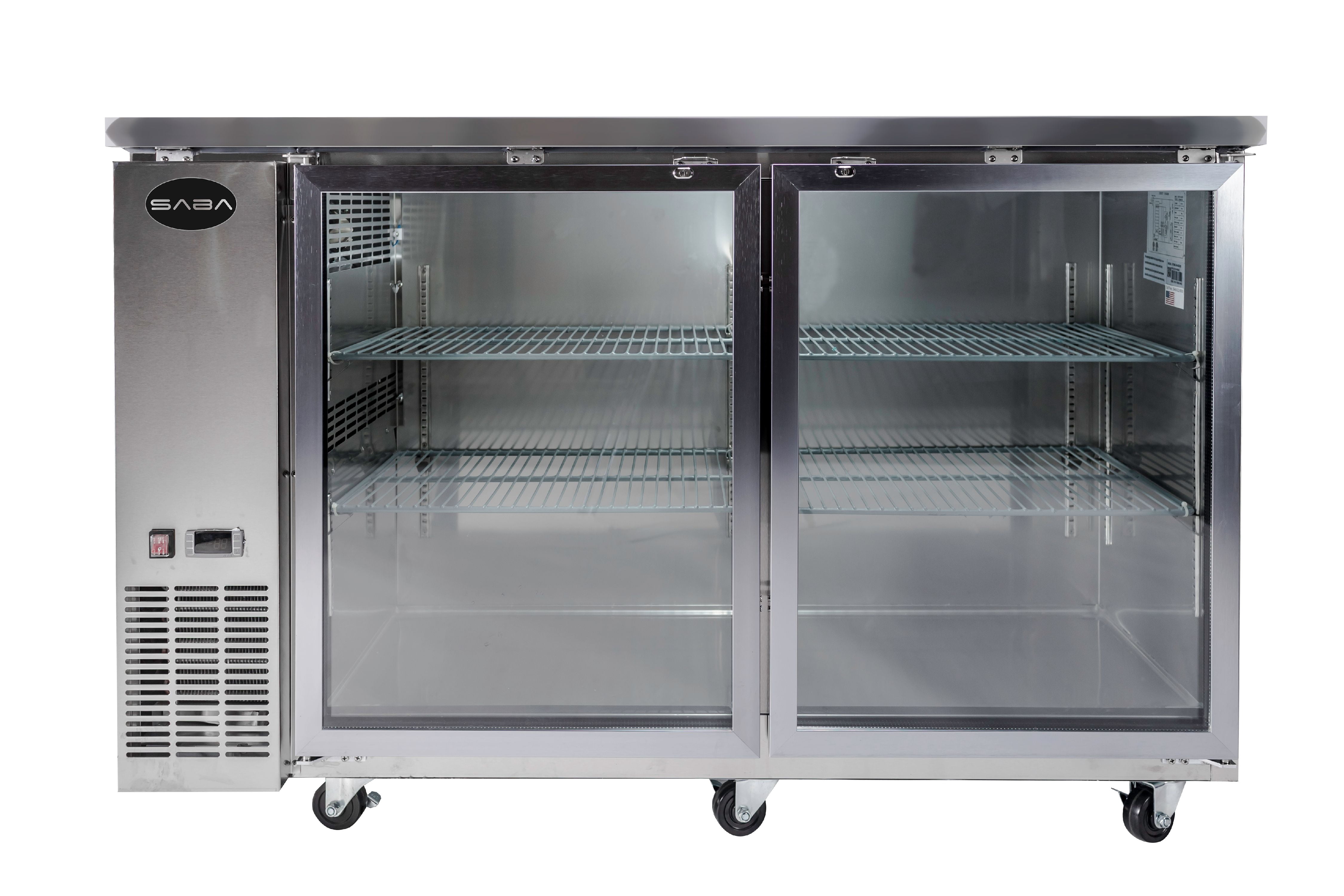 Heavy Duty Commercial Stainless Steel Back Bar Cooler with 2 glass doors (24" depth 48" length)
