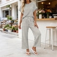 thumbnail image 6 of SOOMLON Matching Sets Women Outfits Plus Size Crew Neck Striped Batwing Sleeve Top Cropped Pants with Pockets Summer Sets, 6 of 7