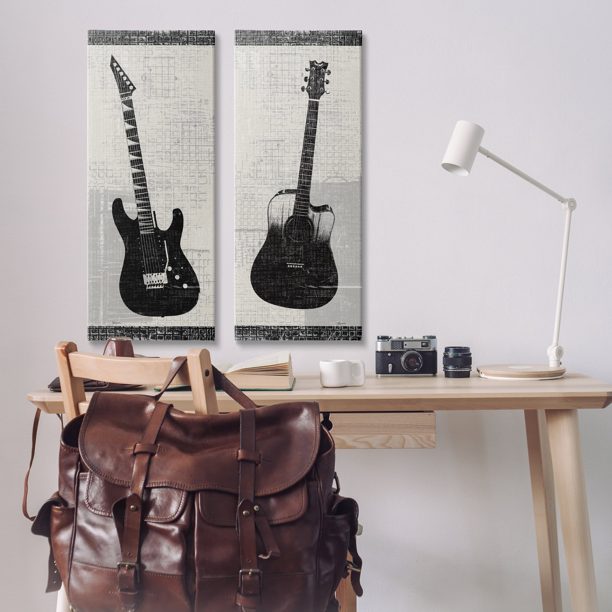 Stupell Industries Electric Acoustic Guitar Entertainment Painting Wrapped Canvas Art Print Wall Art, 13 x 30, Set of 2