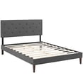 thumbnail image 2 of Tarah King Fabric Platform Bed with Squared Tapered Legs Gray, 2 of 6