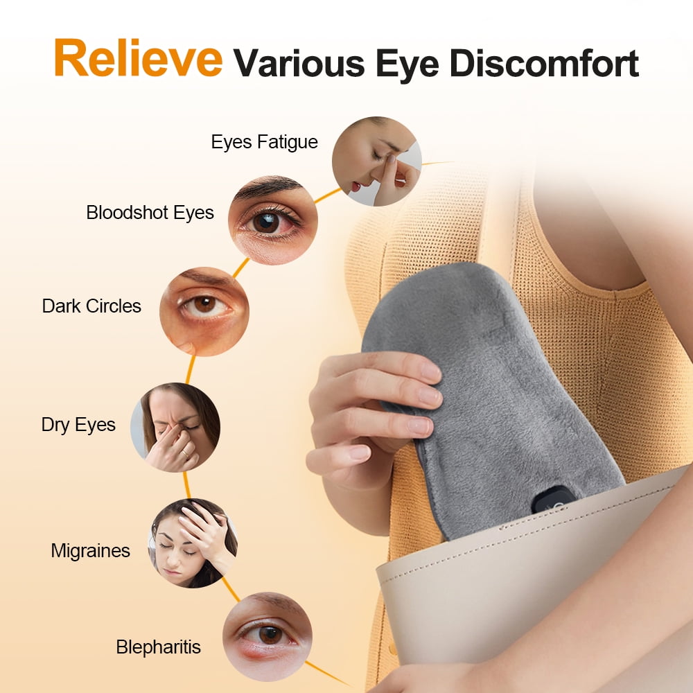 Heated Eye Mask for Dry Eyes, Cordless Rechargeable Warm Eye Compress with 3 Heat Settings, Heating Pad for Stye Eye, Washable Cover, Cordless Design for Travel & Night Use