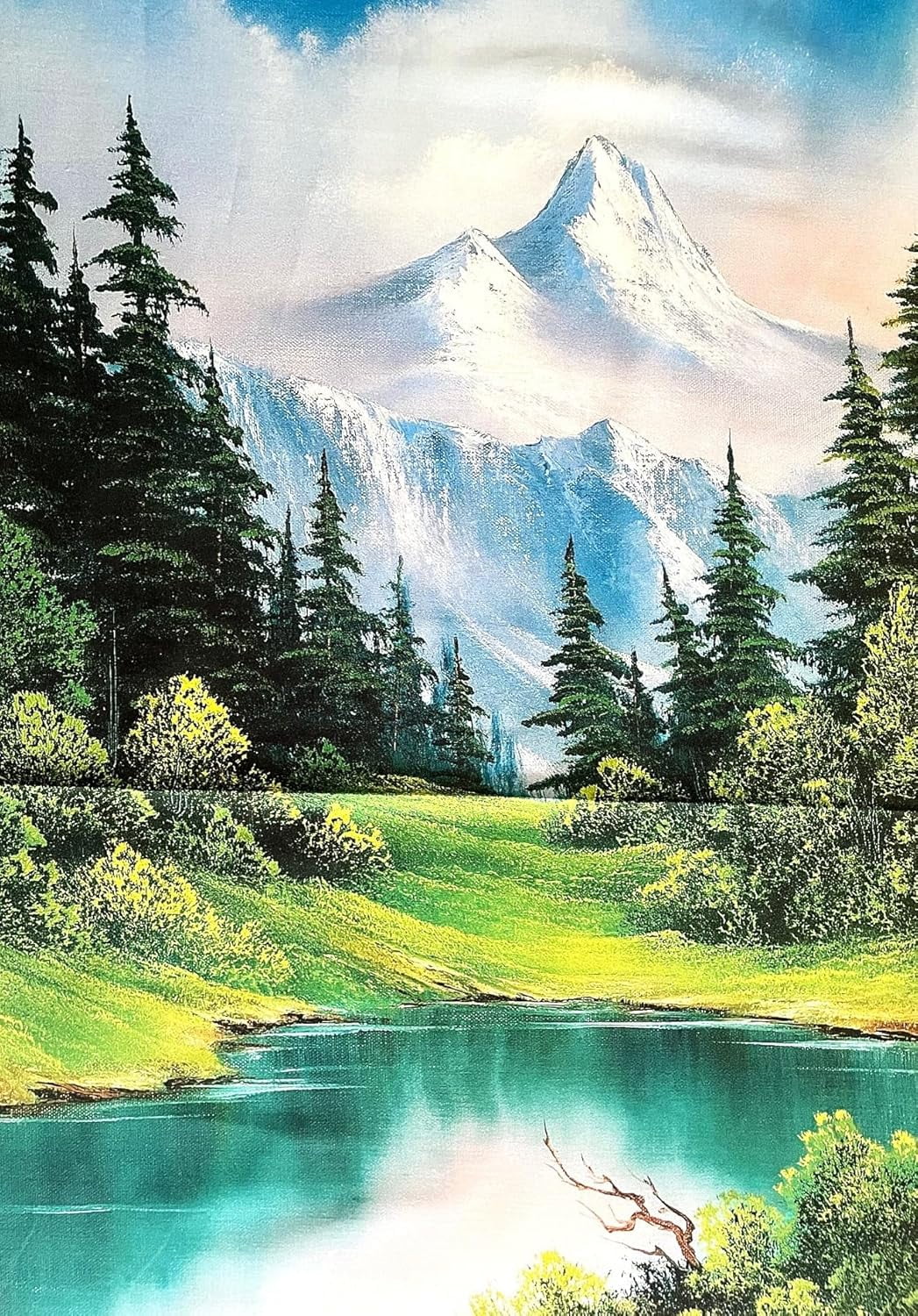 1 Fabric Panel - Mountain Scene Paintings Joy of Painting Bob Ross Cotton Fabric Panel (Great for Quilting, Sewing, Craft Projects, Wall Hanging, and More) 23" X 44"