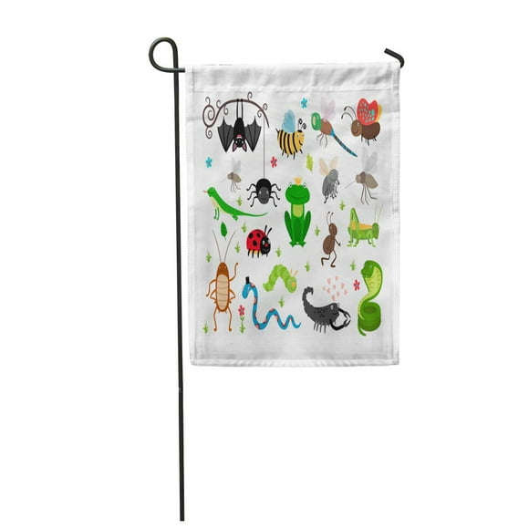 NUDECOR Cute Insects and Reptiles Bee Grasshopper Lizard Snake Frog Cockroach Garden Flag Decorative Flag House Banner 12x18 inch