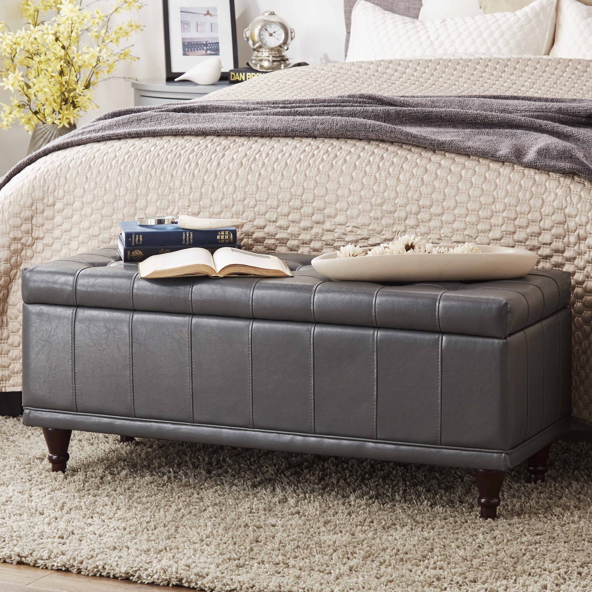 Chelsea Lane Lift Up Faux Leather Storage Bench