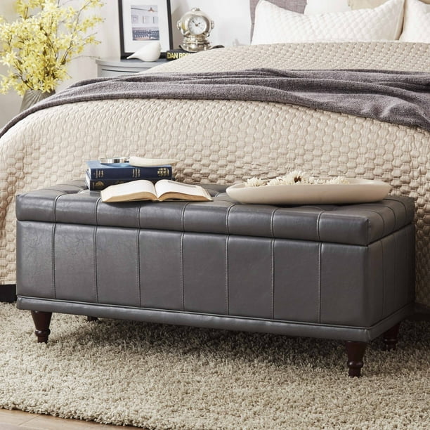 Chelsea Lane LiftUp Faux Leather Storage Bench, Dark Gray