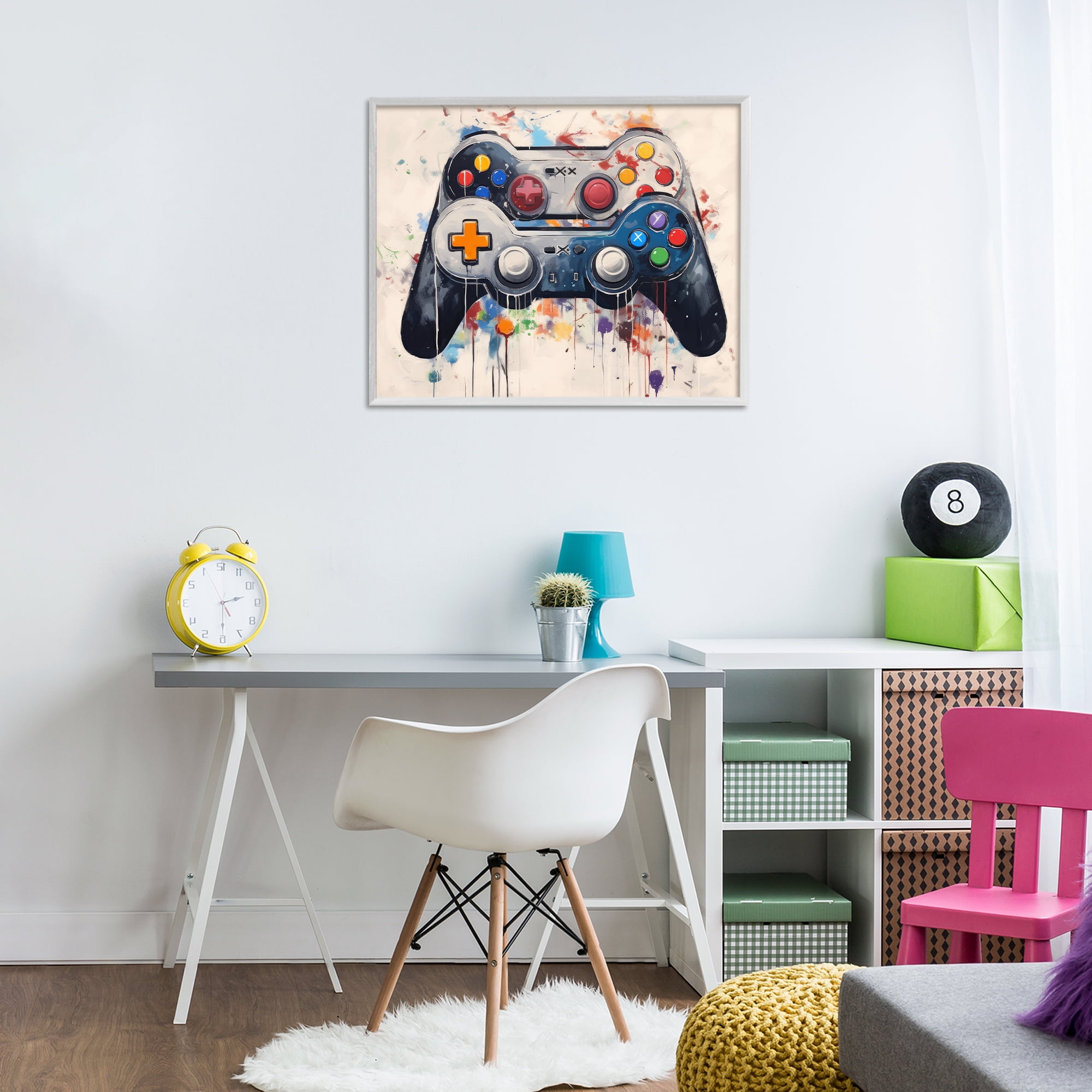 Stupell Industries Joystick Journeys Controller Duo White Framed Giclee Art, design by Lazar Studio