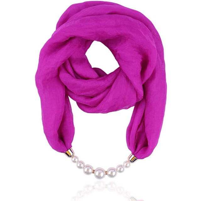 Collar de bufanda de estilo clásico para mujer, bufandas infinitas de gasa sólida, colgante de perlas, accesorios de joyería (sc0036)