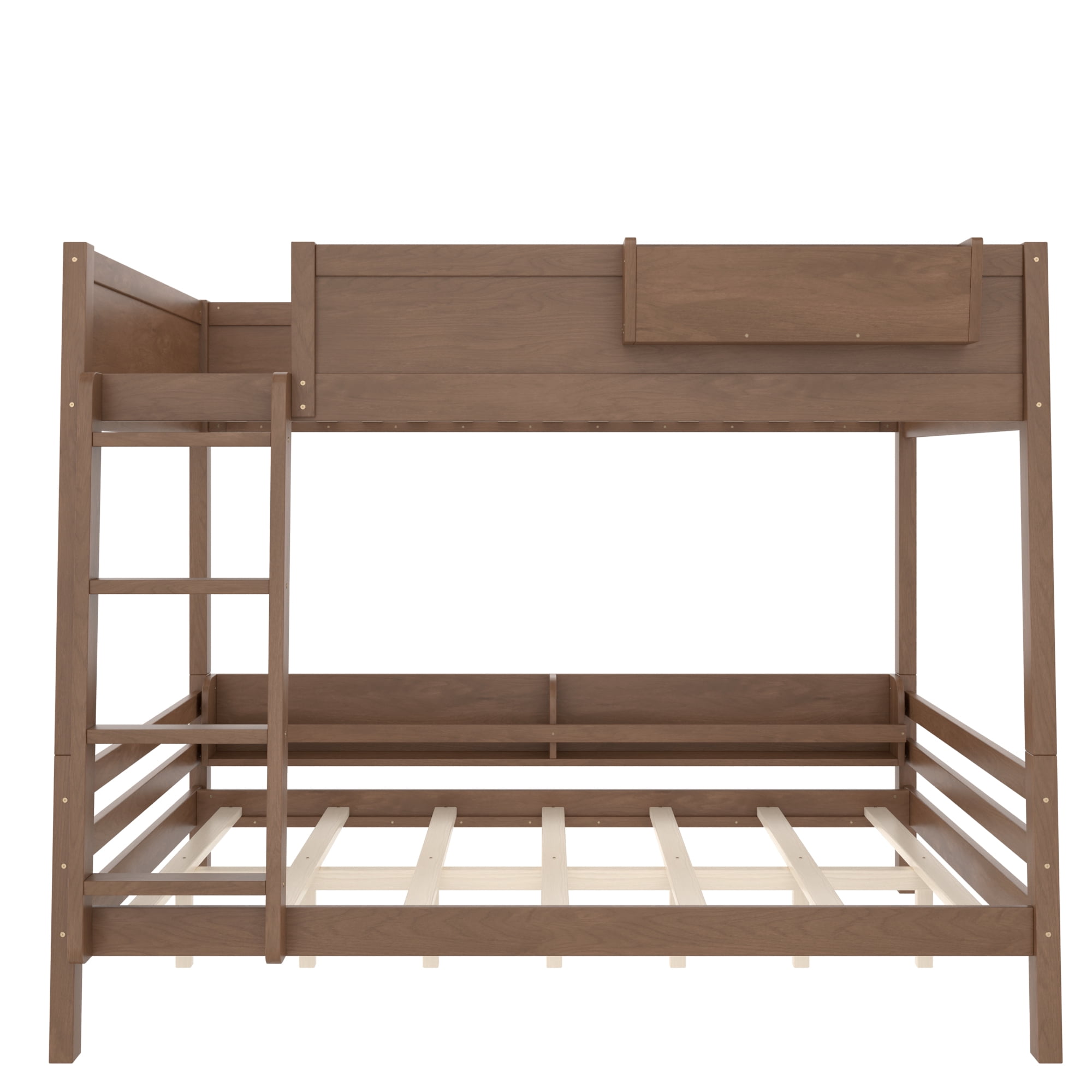 Mintazer Queen Over Queen Detachable Bunk Bed with Storage Shelf and Bookshelf, Modern Convertible Bunk Bed with Ladder and Guardrails for Bedroom Guest Room, Brown