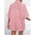 thumbnail image 3 of Katigan Womens Collar Casual Striped Short Sleeve Pants Set Two Piece Lounge Wear Summer Outfit Red Suit XS, 3 of 7