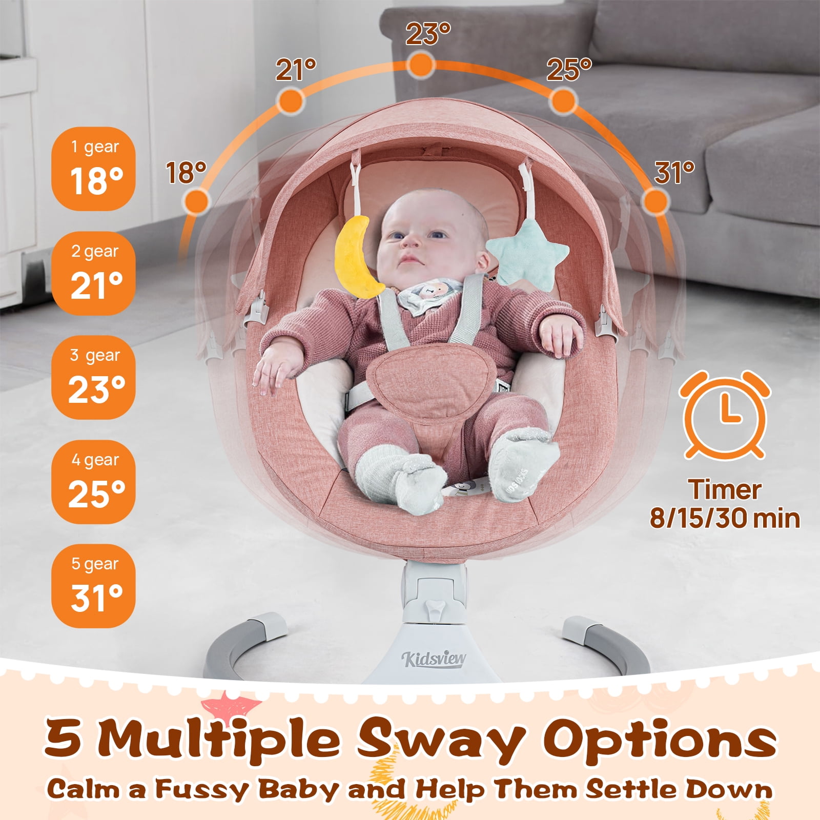 Baby Swing Bluetooth Baby Swing for Infants Portable Baby Swing for Newborn Electric Baby Swings with 5 Gears Time Set Music Remote Control