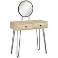 thumbnail image 1 of HOMCOM Vanity Table, Makeup Vanity Desk with Round Mirror, 2 Drawers, Modern Dressing Table for Bedroom, Oak, 1 of 10