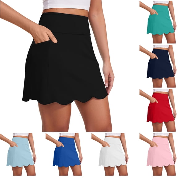 PUMISAS Sports Skirts For Women Soft High Waisted Short Skirts Solid Color Casual Loose Yoga Running Skirts With Side Pockets