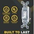 thumbnail image 3 of Faith 3 Way Toggle Switch White Residential Grade Standard Wall Electrical Switch, 15 Amp, Grounding Screw, 120V/277V, 10 Pack, 3 of 9