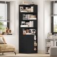 thumbnail image 2 of Hiphuta 77"Tall L-Shaped Corner Bookshelf with Drawers and Side Storage, Modern Wood Bookcase with 4-Tier Display Shelves Storage Cabinet for Living Room Home Office , Black, 2 of 8
