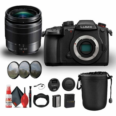 Panasonic Lumix GH5 II Mirrorless Camera with 12-60mm F/3.5-5.6 Lens (DC-GH5M2K) Bundle Including: Lens Pouch, 3-Piece Filter Kit, Battery, Battery Charger, Full Cleaning Kit, More Accessories