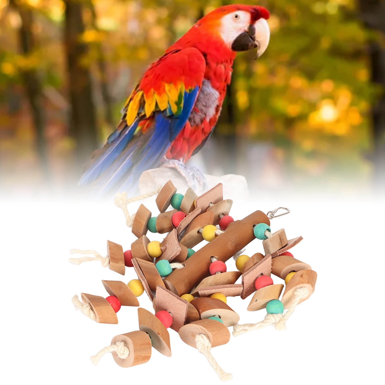 M Buder Colorful Bird Chew Toy Wood Blocks for Parrots, Cockatiels, Budgies, Hanging Cage Grinding Paw Beak Toy, Large (8.66 inches / 22 cm)