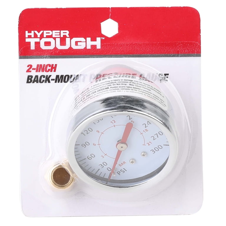 Hyper Tough 2-Inch Back-Mount Pressure Gauge, 0-300 PSI photo 1